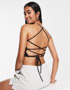 Asos Design Ribbed Tie Back Top In Black