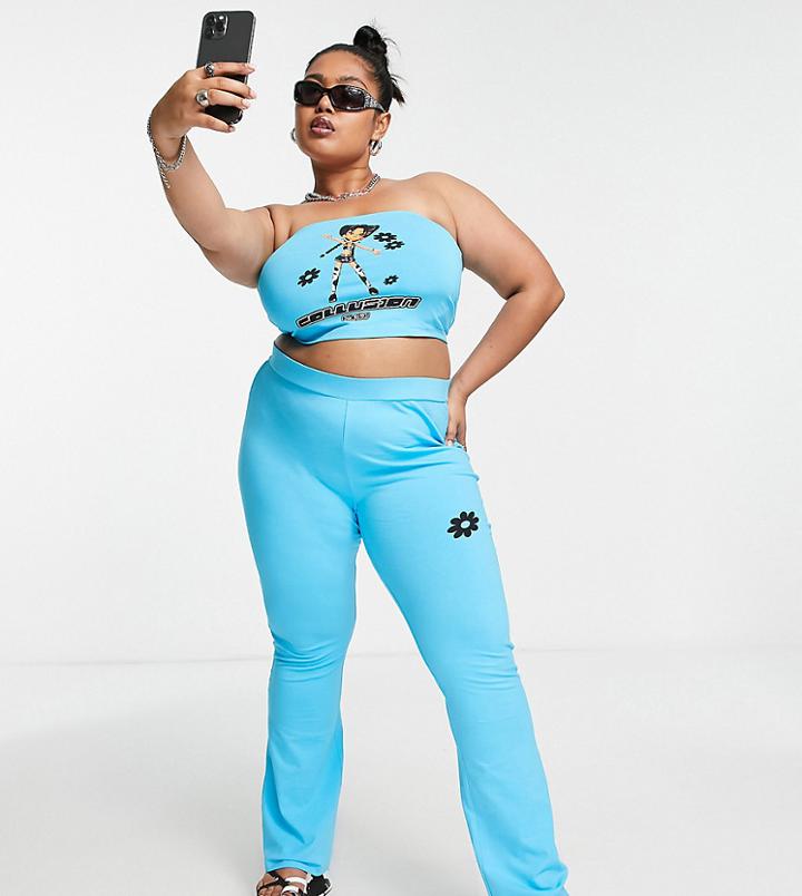 Collusion Plus Flare Sweatpants In Aqua - Part Of A Set-blue