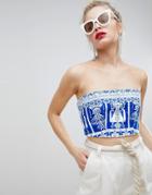 Asos Design Denim Tile Print Bandeau Top Two-piece - Multi