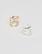 Asos Pack Of 2 Minimal Hammered Ear Cuffs - Multi