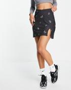 Another Reason Ribbed Mini Skirt With V Front Slit In Butterfly-black
