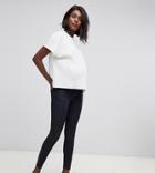 Asos Design Materntiy Ridley High Waisted Skinny Jeans In Clean Indigo Wash With Under The Bump Waistband-blue