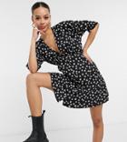 Asos Design Tall Tea Dress With Horn Buttons In Black Base Floral