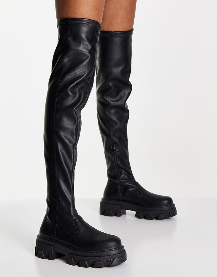 Topshop Taylor Over The Knee Stretch Boot In Black