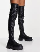 Topshop Taylor Over The Knee Stretch Boot In Black