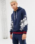 Criminal Damage Hoodie In Navy With Floral Detail