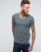 Asos Muscle T-shirt With Scoop Neck In Blue - Blue
