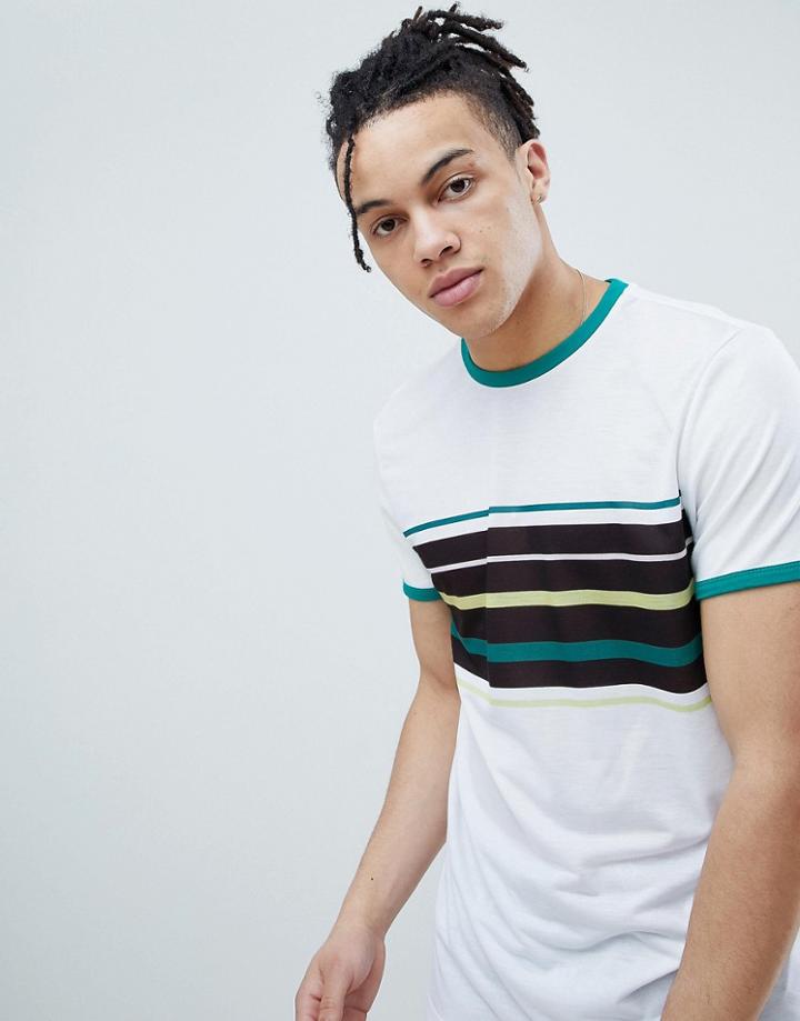 Asos Design Retro T-shirt With Chest Stripe - White