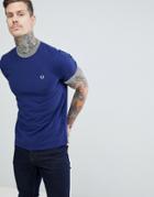 Fred Perry Stripe Ribbed Pique T-shirt In Navy - White
