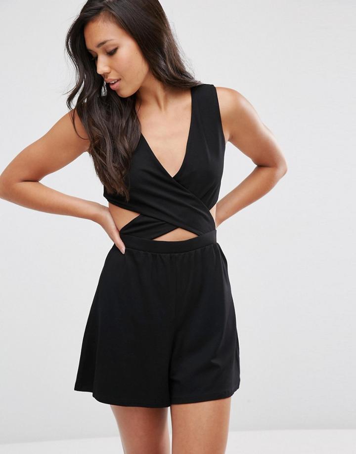 Asos Jersey Cut Out Wrap Romper - Black
