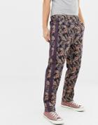 Asos Design Relaxed Pants In Paisley Print With Side Tape - Red