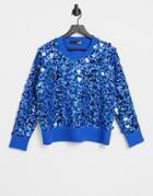 Love Moschino Sequin Printed Sweater In Blue-blues