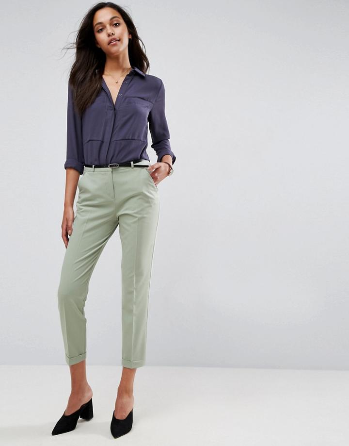 Asos The Slim Tailored Cigarette Pants With Belt - Green