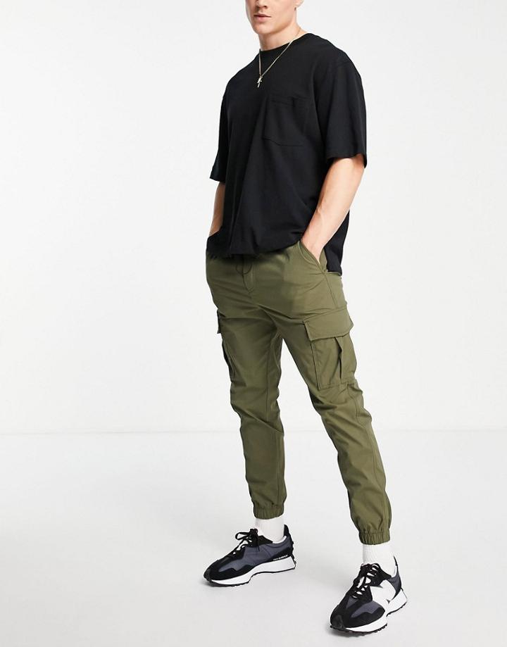 Jack & Jones Intelligence Poly Cargo Pants In Khaki-green