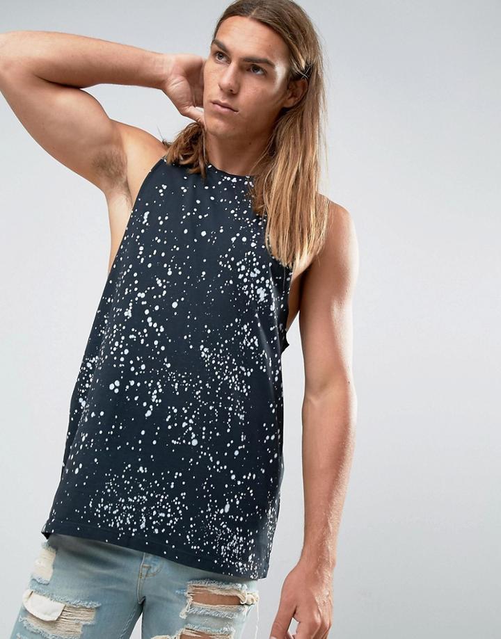 Asos Sleeveless T-shirt With Racer Back In Bleach Wash - Black