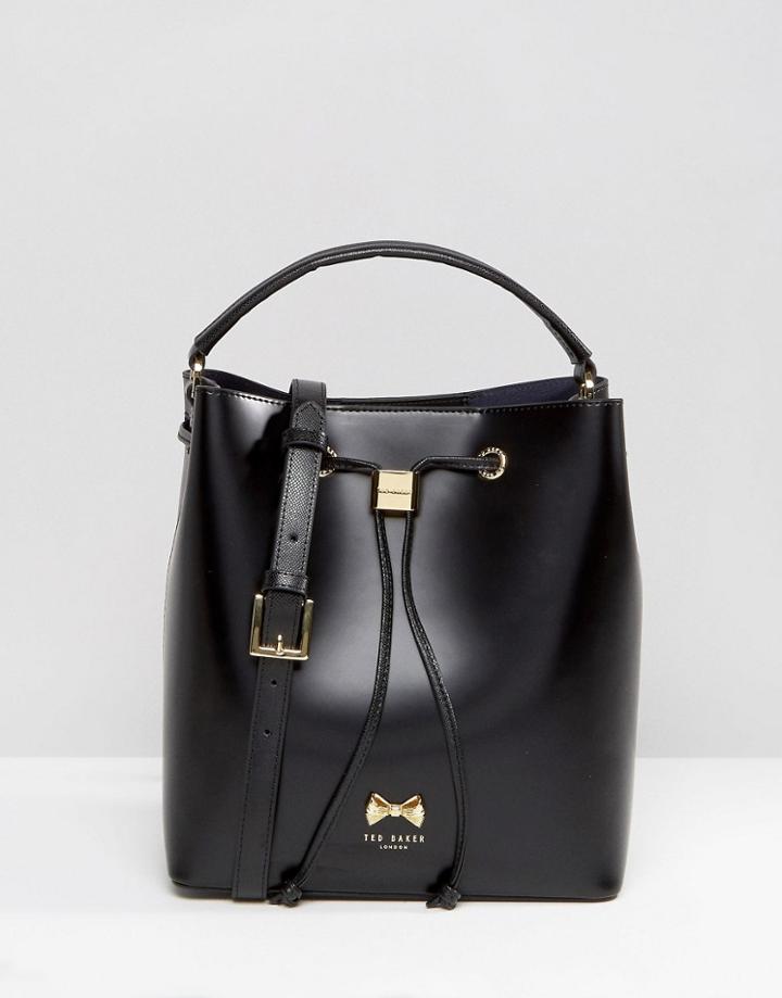 Ted Baker Leather Bucket Bag With Pom Detail - Black