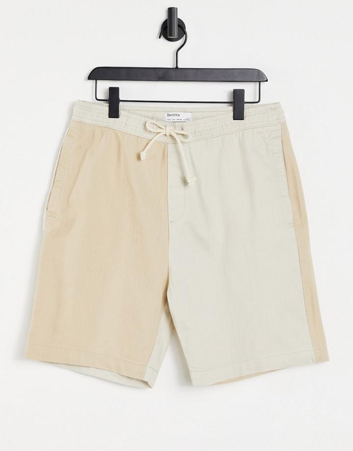 Bershka Splice Shorts In Stone-neutral
