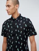 Burton Menswear Shirt With Cactus Print In Black - Black