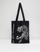 Asos Tote Bag In Black With Japanese Tiger Print - Black