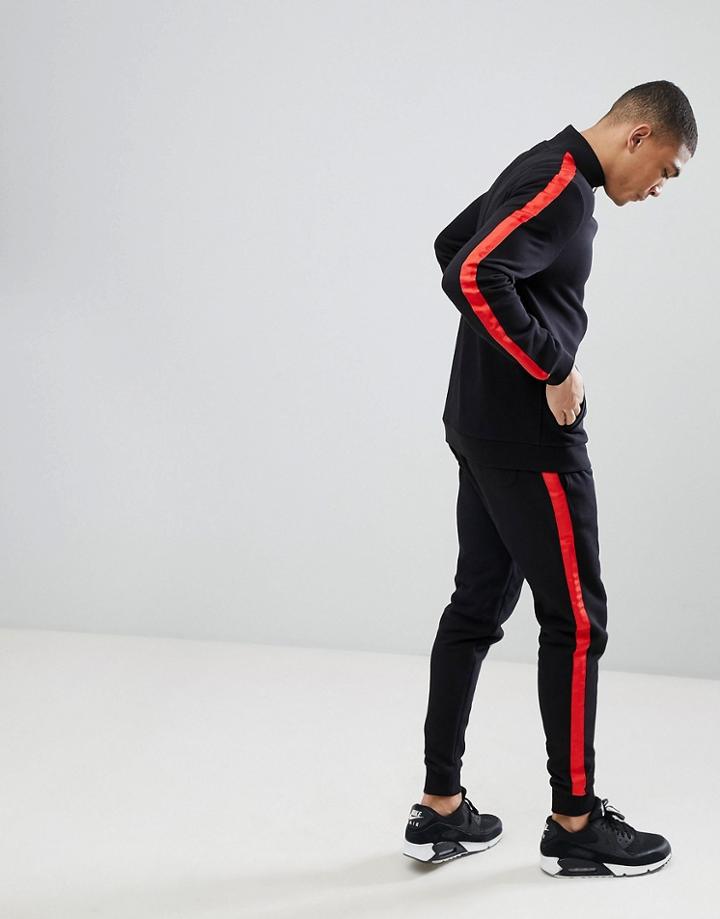 Asos Tracksuit Track Jacket/skinny Jogger With Embroidery & Side Stripe - Black