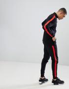 Asos Tracksuit Track Jacket/skinny Jogger With Embroidery & Side Stripe - Black