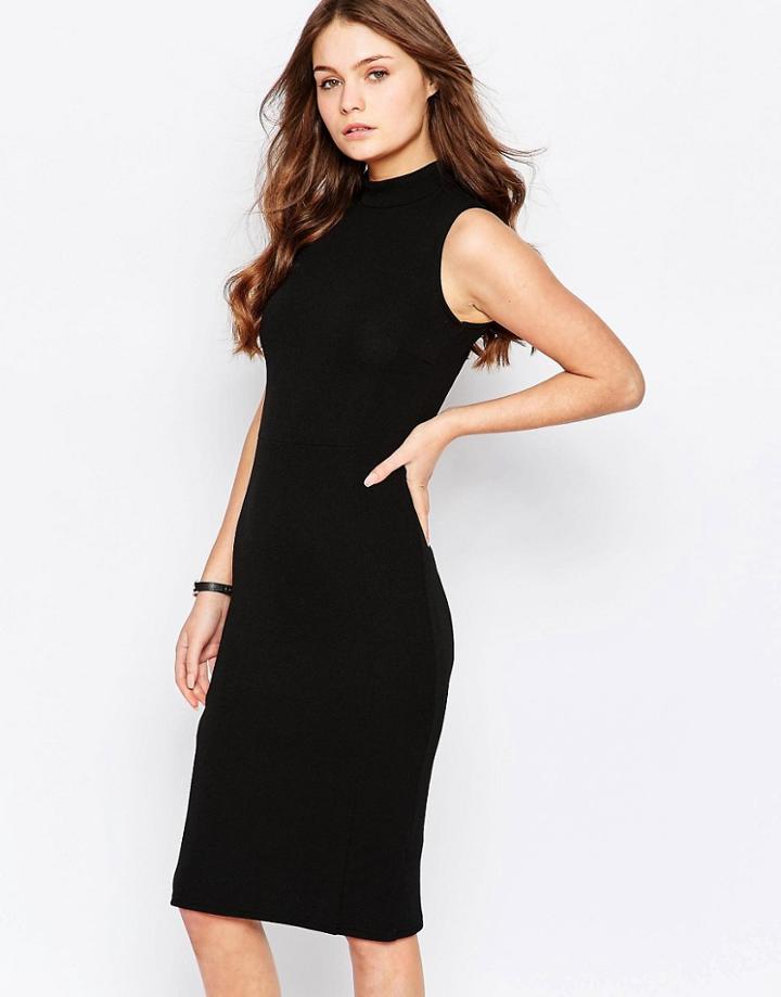 New Look High Neck Bodycon Midi Dress - Black