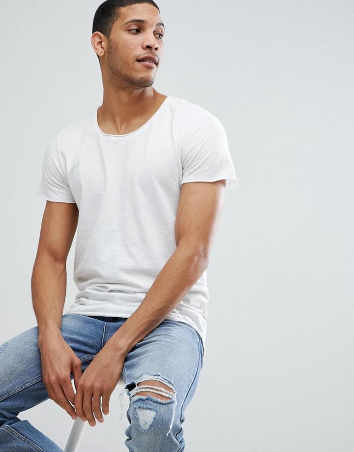 Jack & Jones Essentials Longline T-shirt With Raw Neck - White