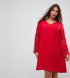 Junarose Lace Sleeve Swing Dress - Red