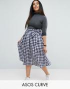 Asos Curve Midi Skirt With Paperbag Waist In Gingham - Multi