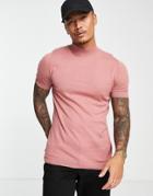 Asos Design Muscle Fit Knitted T-shirt With Turtle Neck In Dusky Pink