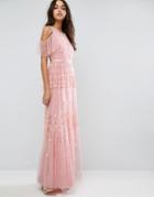 Needle & Thread Daisy Embroidery Maxi Dress With Cold Shoulder - Pink