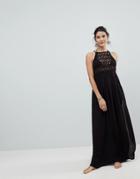 Asos Premium Crochet Panel Maxi Beach Dress - Black