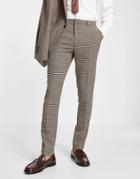 Asos Design Skinny Wool Mix Suit Pants In Tonal Brown Dogtooth