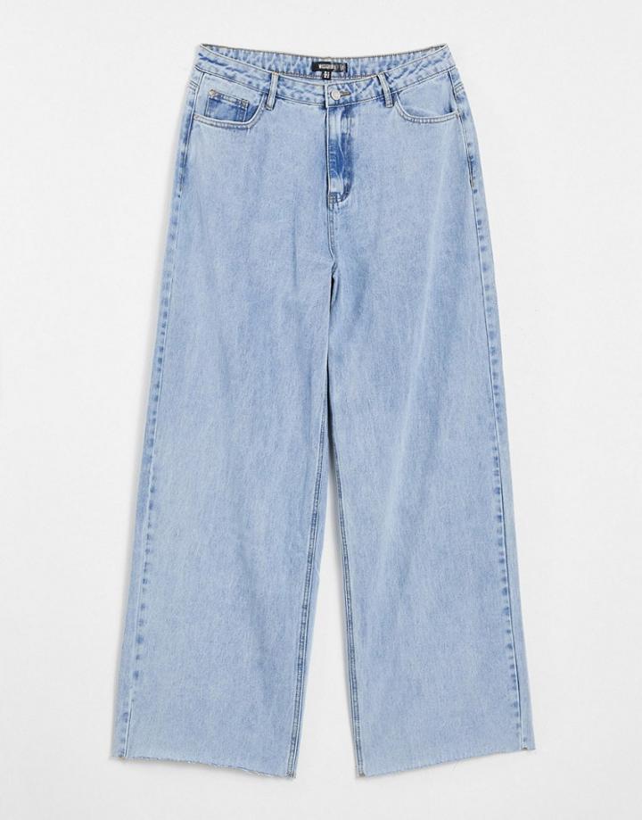 Missguided Recycled Straight Jean With Raw Hem In Bleached Blue-blues