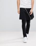 Asos Super Skinny Pants With Skirt And Exposed Zips - Black