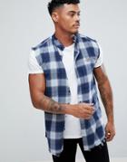 Siksilk Sleeveless Muscle Shirt In Blue Check - Blue