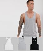 Asos Design Tank With Extreme Racer Back 3 Pack Save-multi