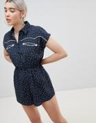 Asos Design Romper In Western Star Print - Black