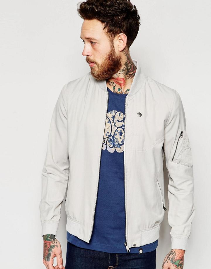 Pretty Green Lightweight Ma1 Bomber Jacket In Gray - Gray