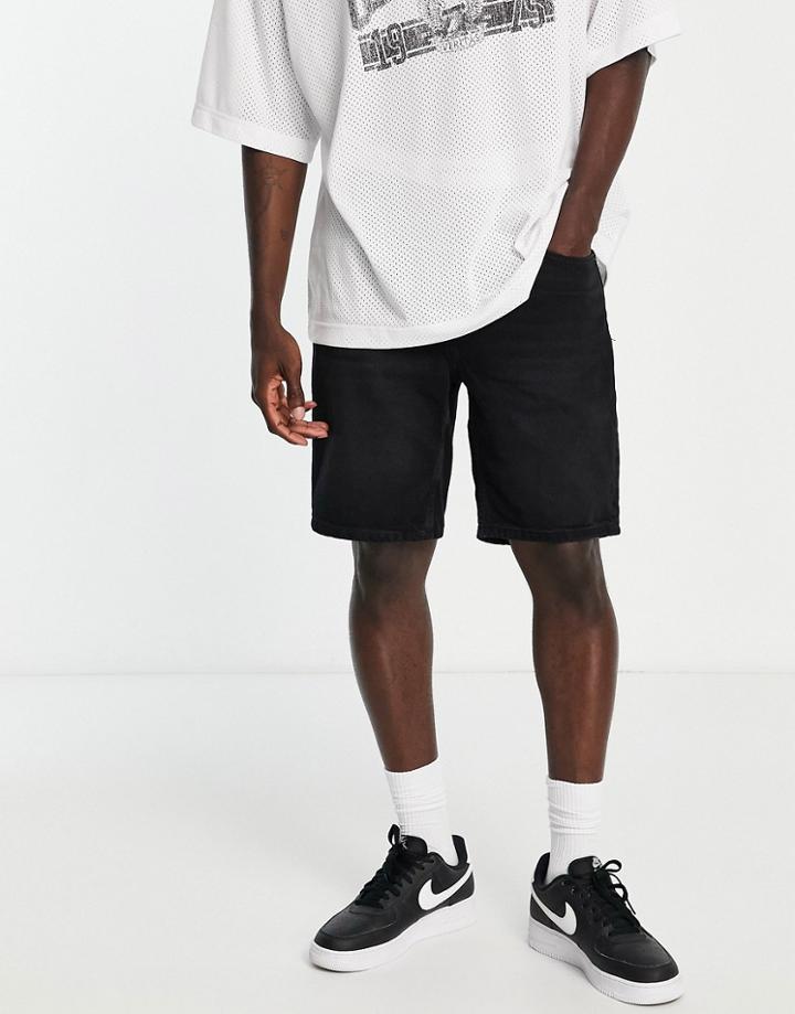 Bershka Slim Denim Shorts In Black