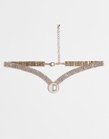 True Decadence Pearl Choker Necklace In Gold