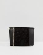 Asos Leather Croc Boxy Cross Body Bag With Chain Strap - Black