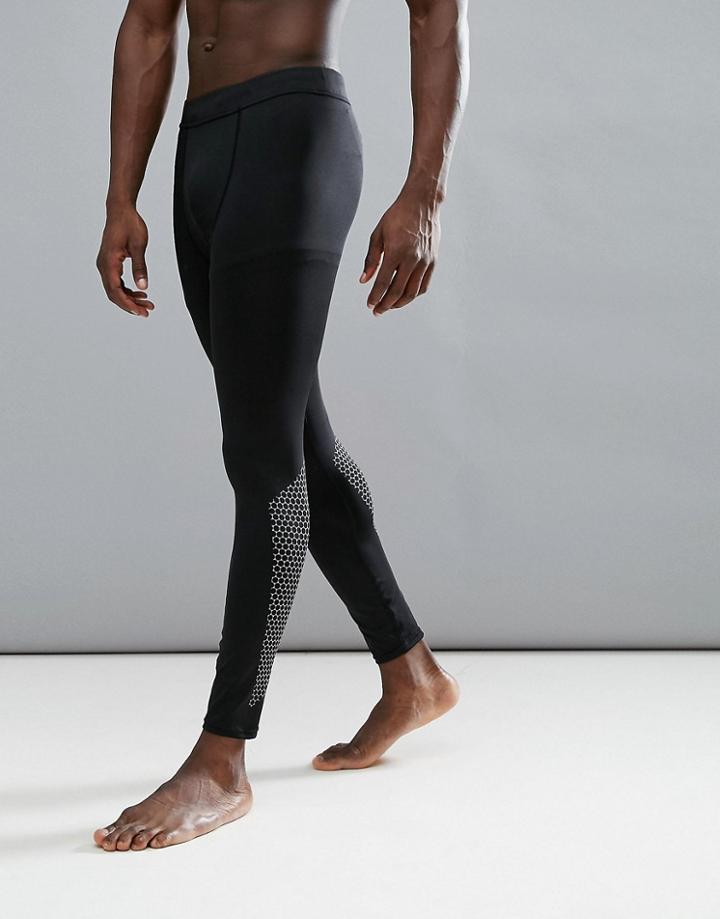 New Look Sport Reflective Tights With Print In Black - Black