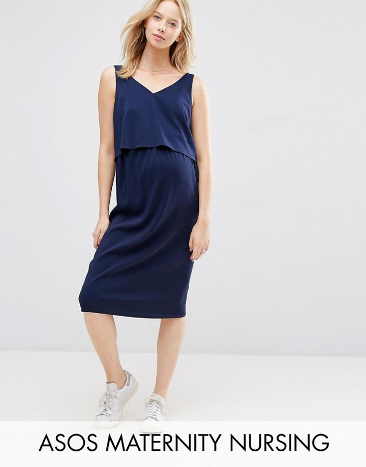 Asos Maternity Nursing Double Layer Cami Dress - Navy