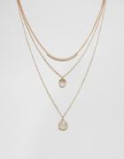 Nylon Multi Layered Bar And Gem Drop Necklace - Gold