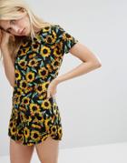 Monki Sunflower Print T-shirt - Black