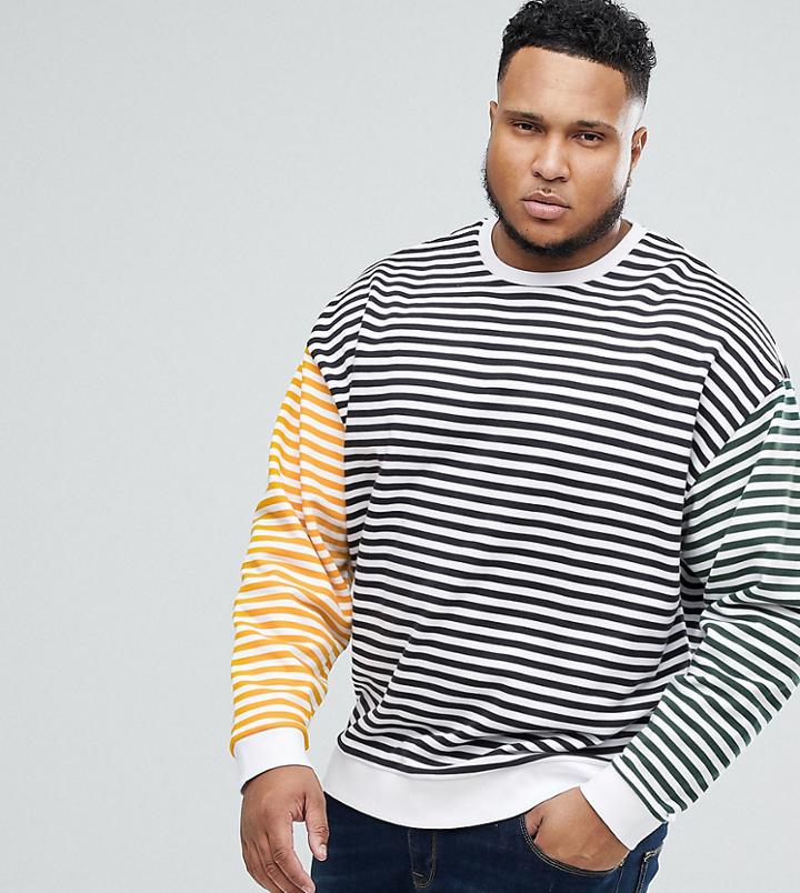 Asos Plus Oversized Sweatshirt With Tri Color Stripe - Multi