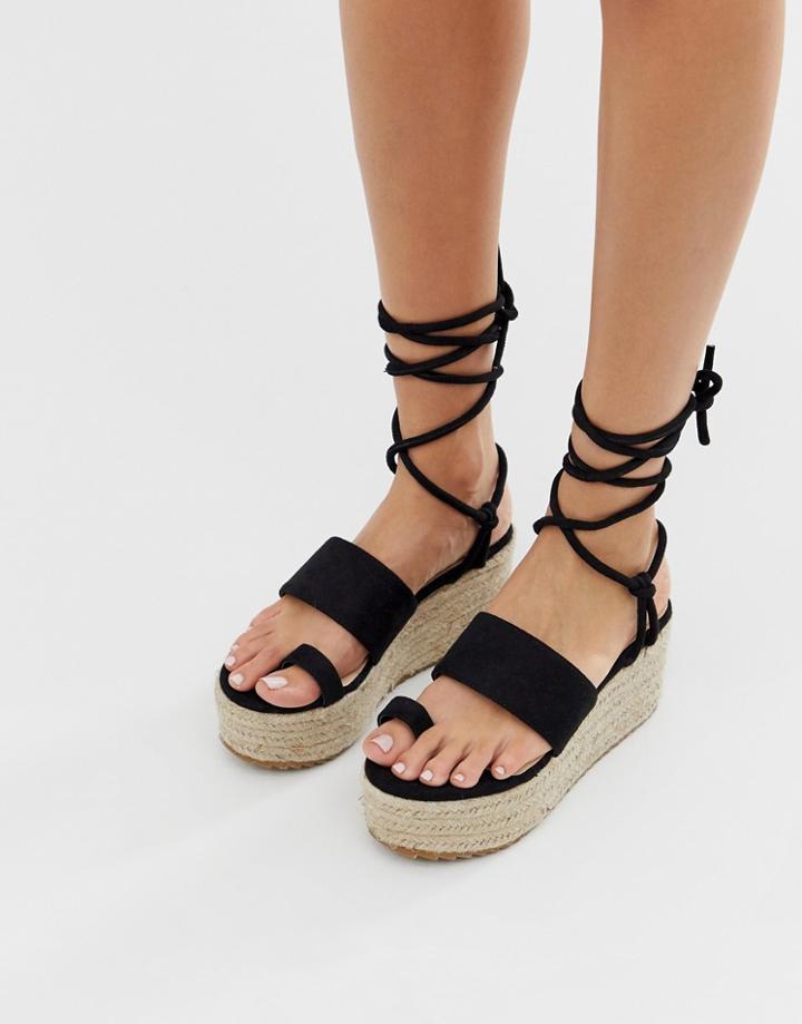Public Desire Calypso Black Flatform Toe Loop Espadrilles - Pink