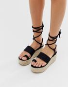 Public Desire Calypso Black Flatform Toe Loop Espadrilles - Pink