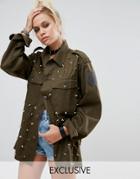 Milk It Vintage Military Shirt With All Over Studs - Green